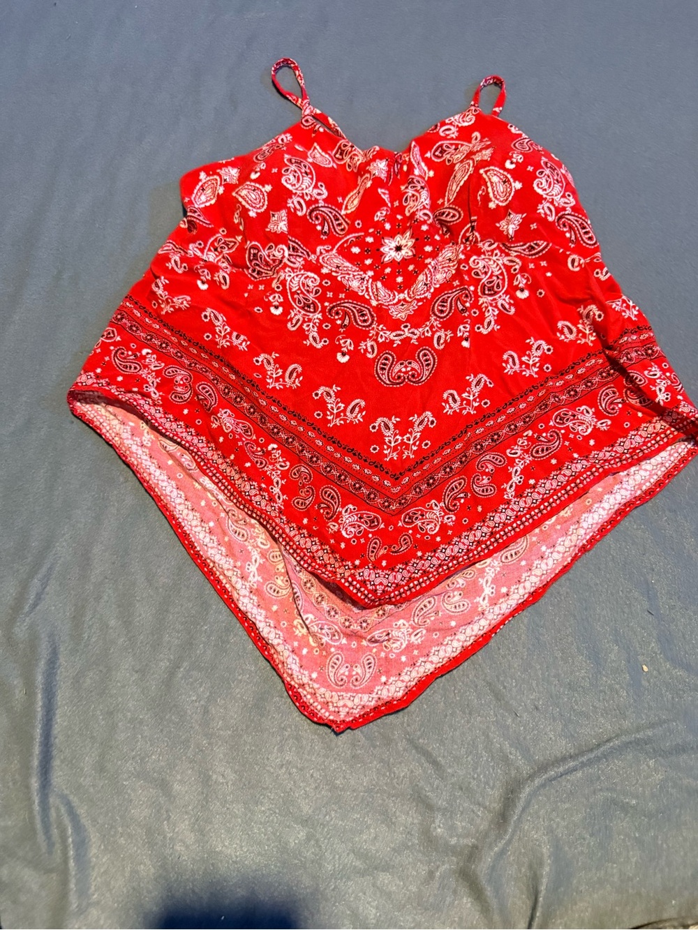 No Boundaries Red Bandana Print Tank with Handkerchief Hem